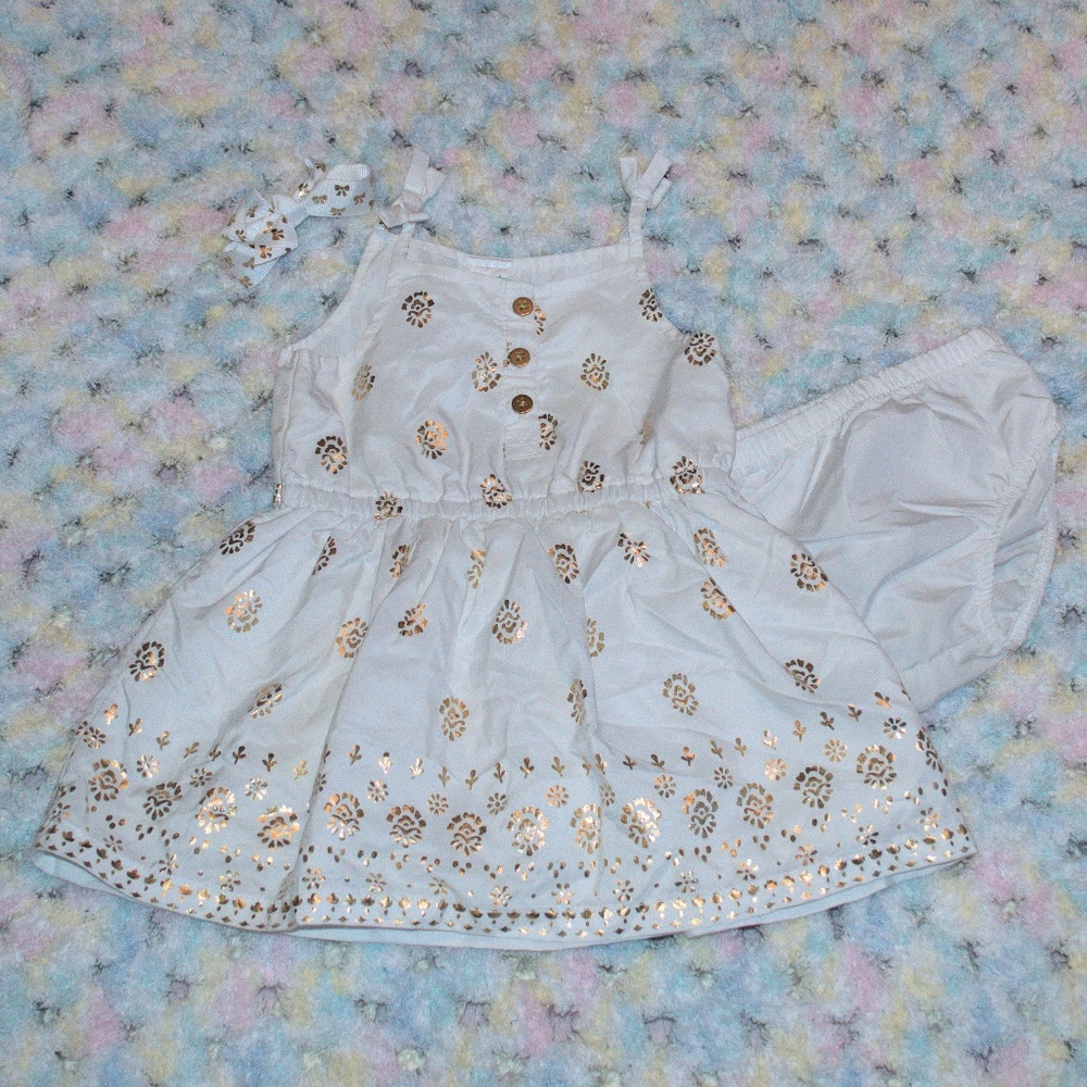 Carter's White & Gold Sundress & Bow
